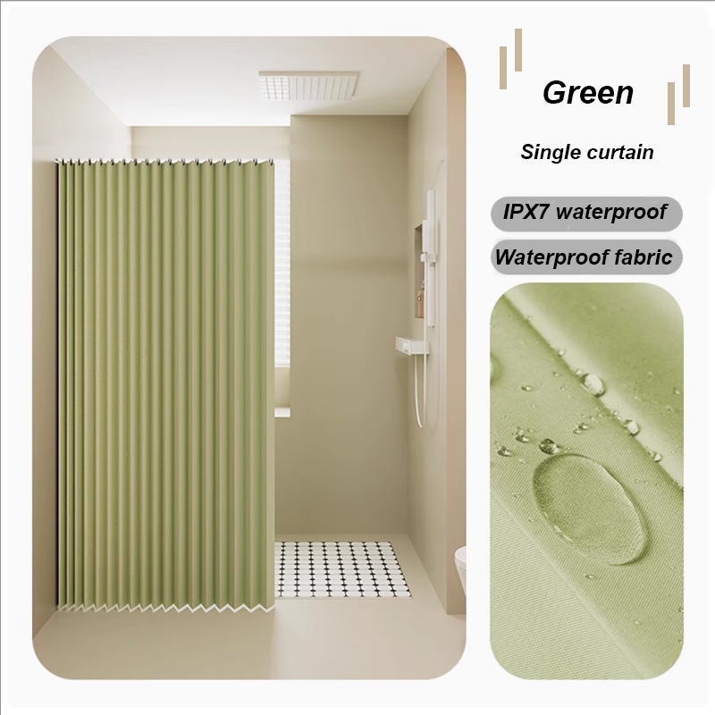Premium Folding Shower Curtain - IPX7 Waterproof Pleated Faux Linen Bath Partition