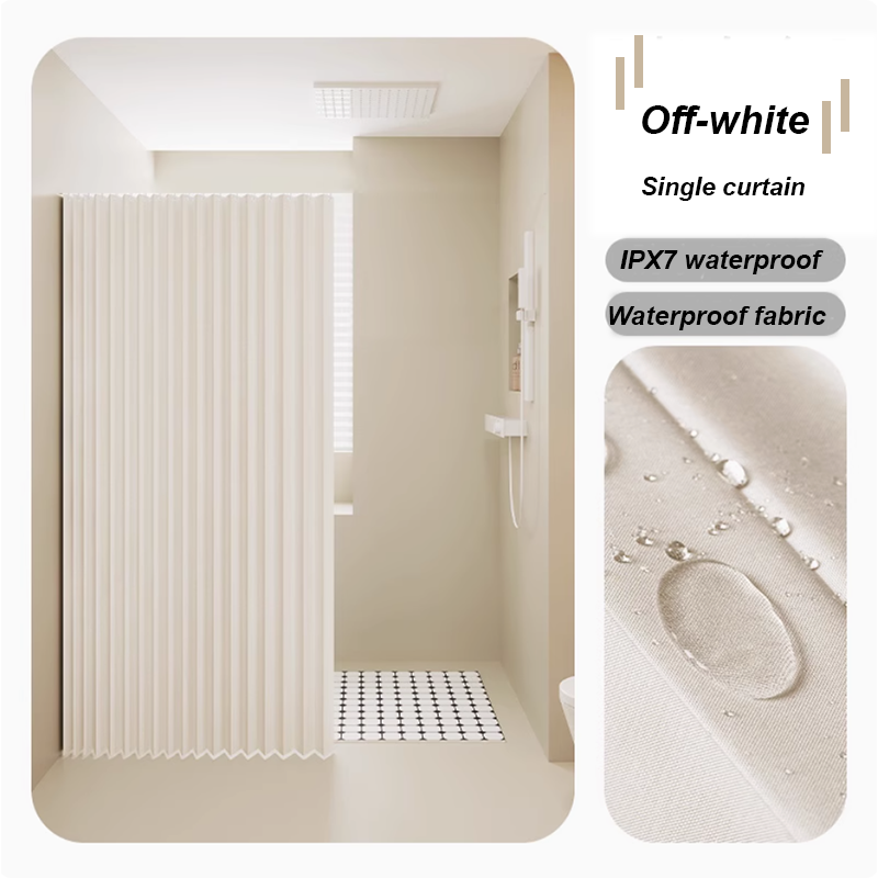 Premium Folding Shower Curtain - IPX7 Waterproof Pleated Faux Linen Bath Partition