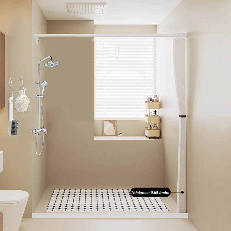 Heavy Duty Foldable Shower Curtain with Double-Sided Magnetic button, Windproof & Non-Stick, No-Drill Installation