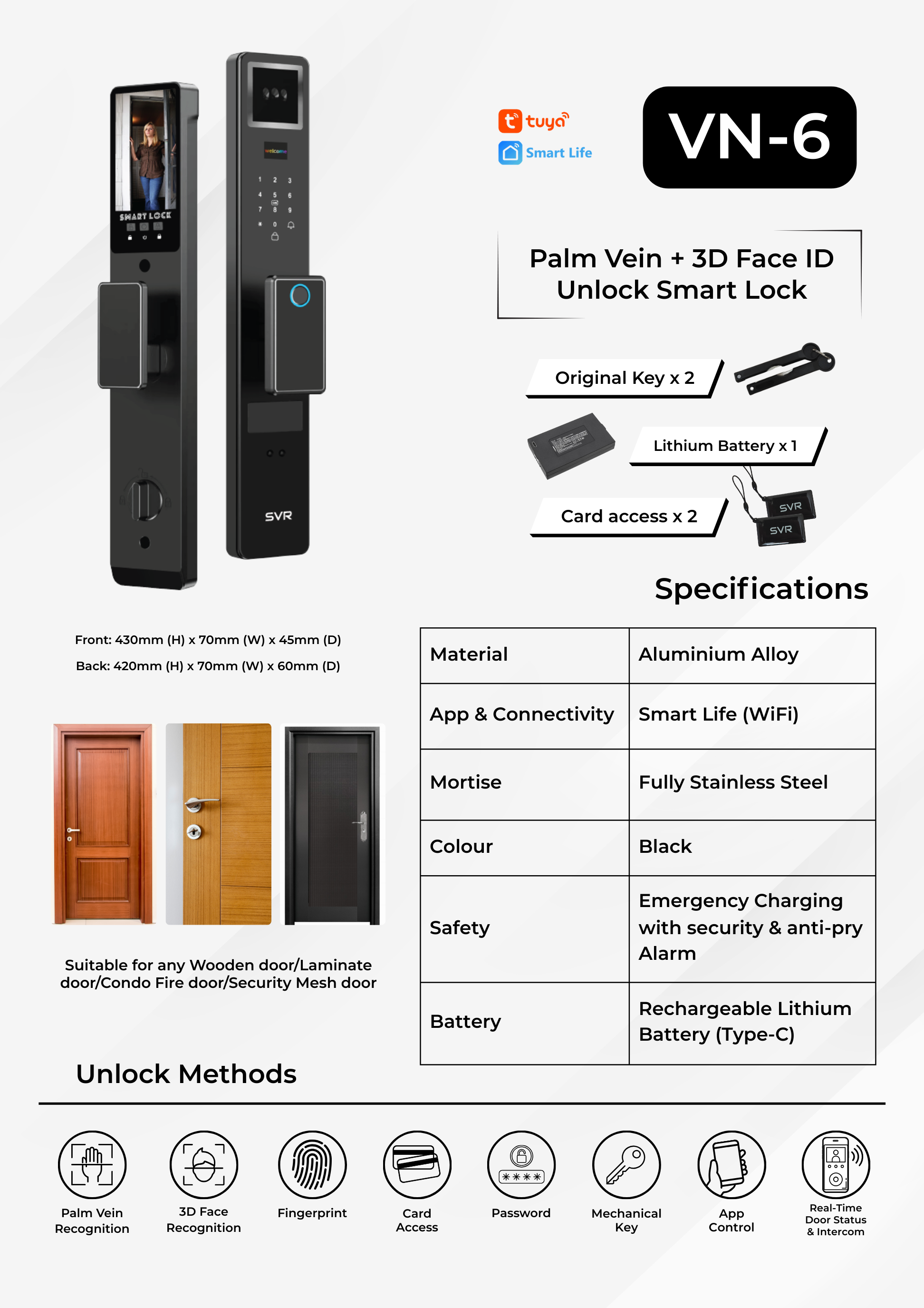 VN-6 Palm Vein + 3D Face ID Unlock Smart Lock