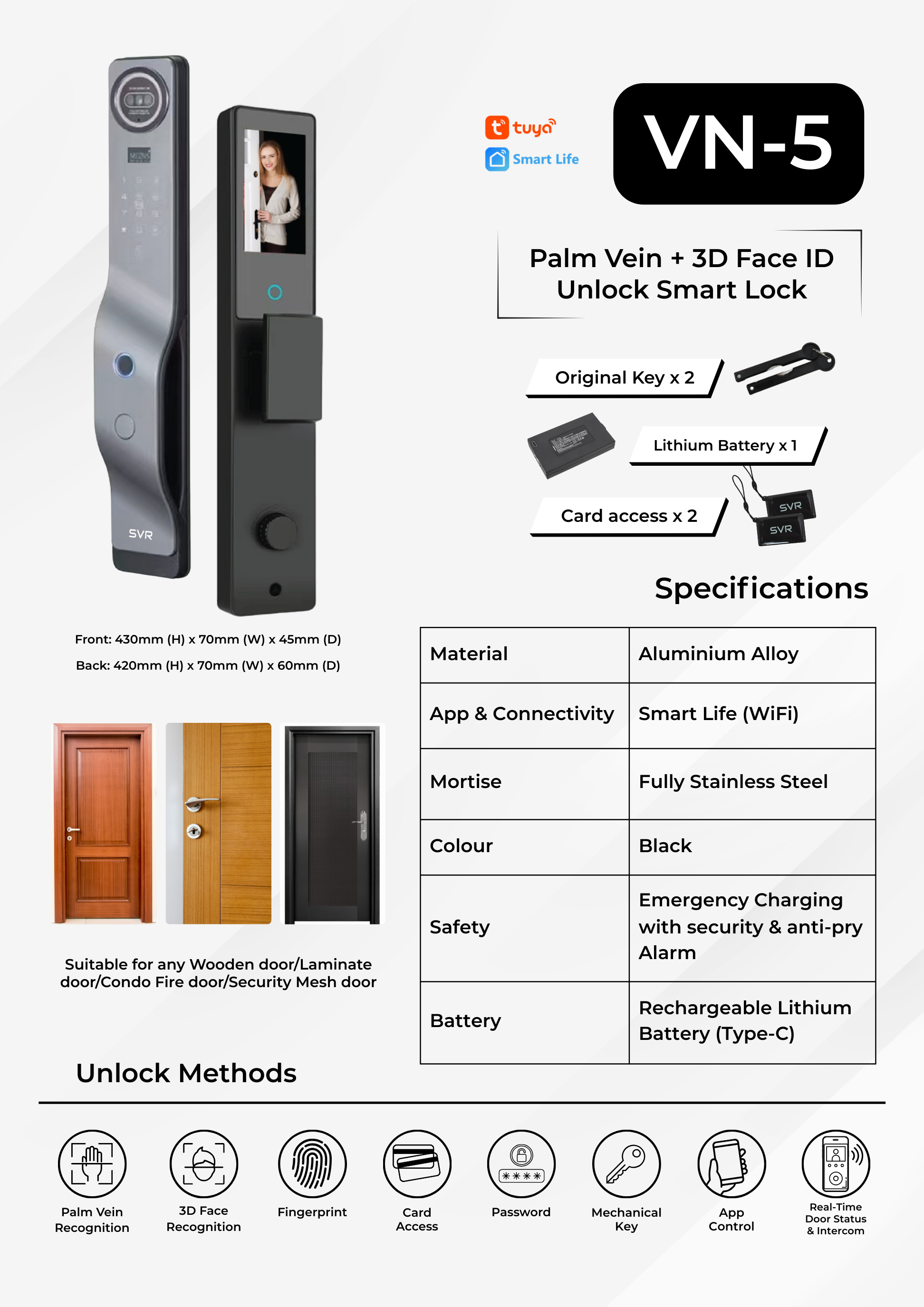 VN-5 Palm Vein + 3D Face ID Unlock Smart Lock
