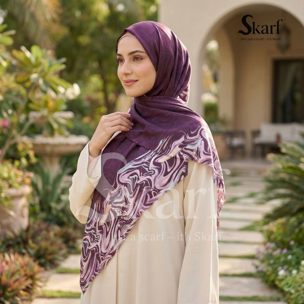 Premium Marble Print Hijab (Purple)