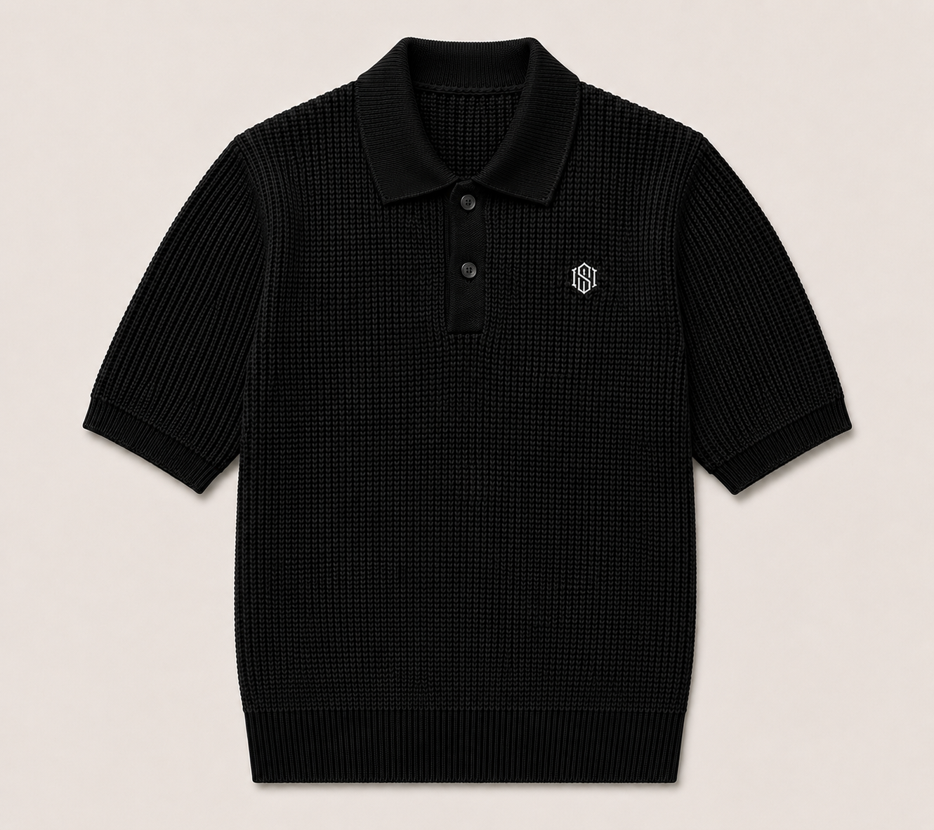 Black Waffle Knit Polo 