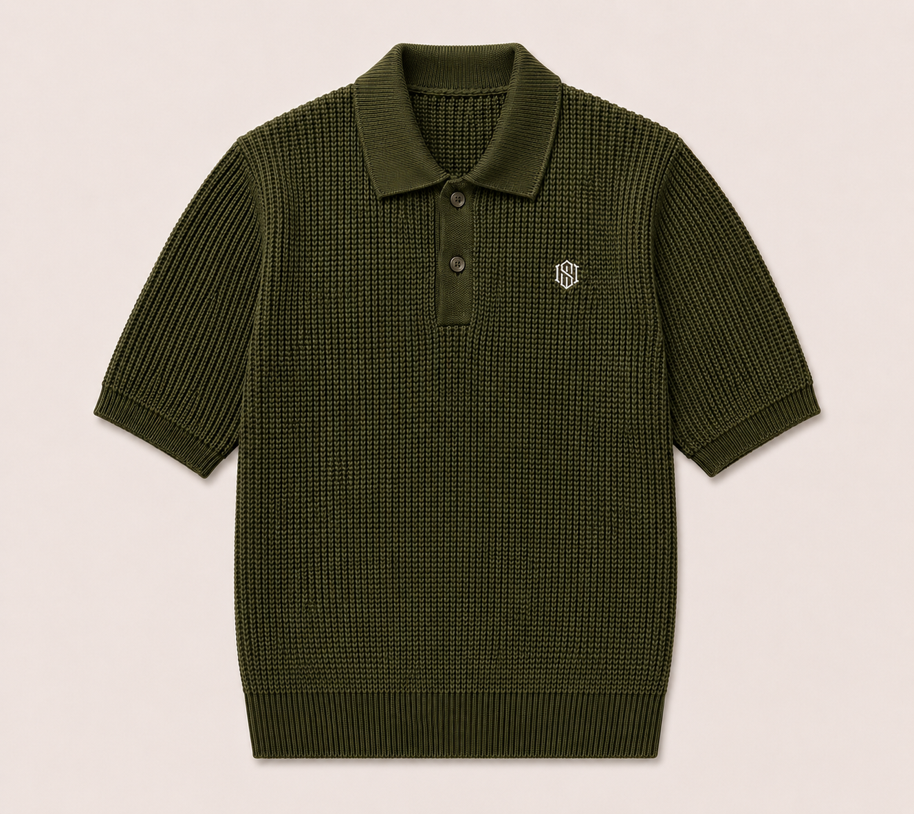 Olive Green Waffle Knit Polo 