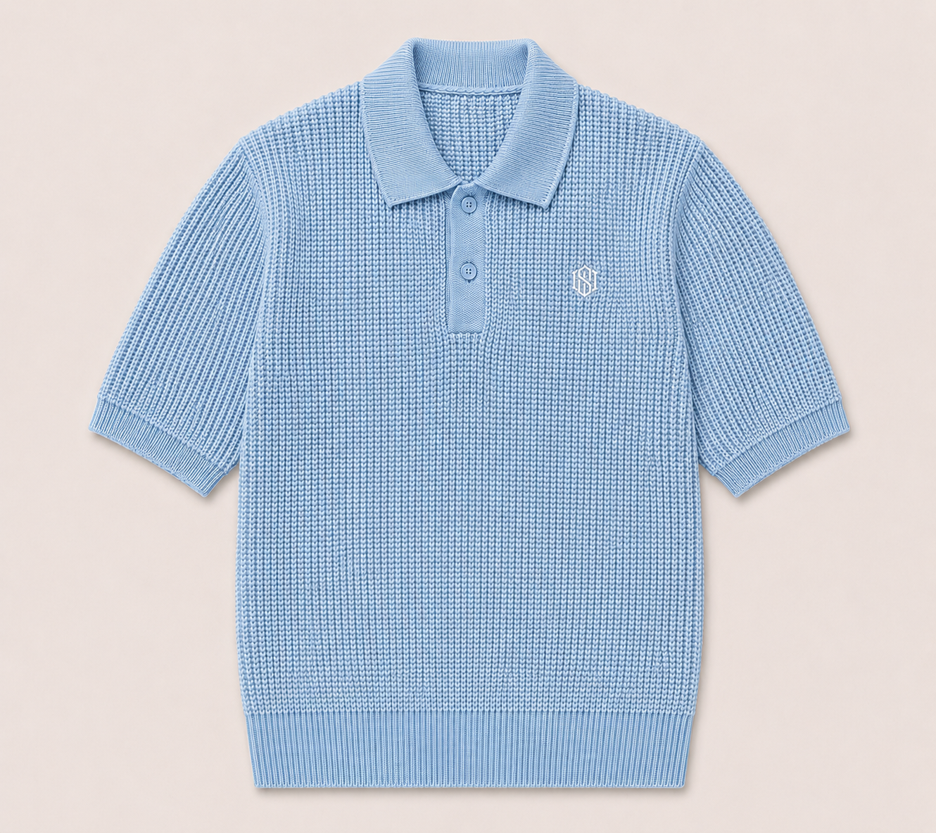 Ice Blue Waffle Knit Polo 