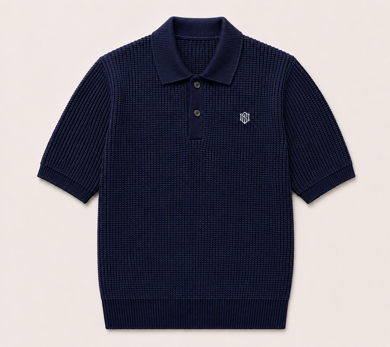 Navy Blue Waffle Knit Polo 