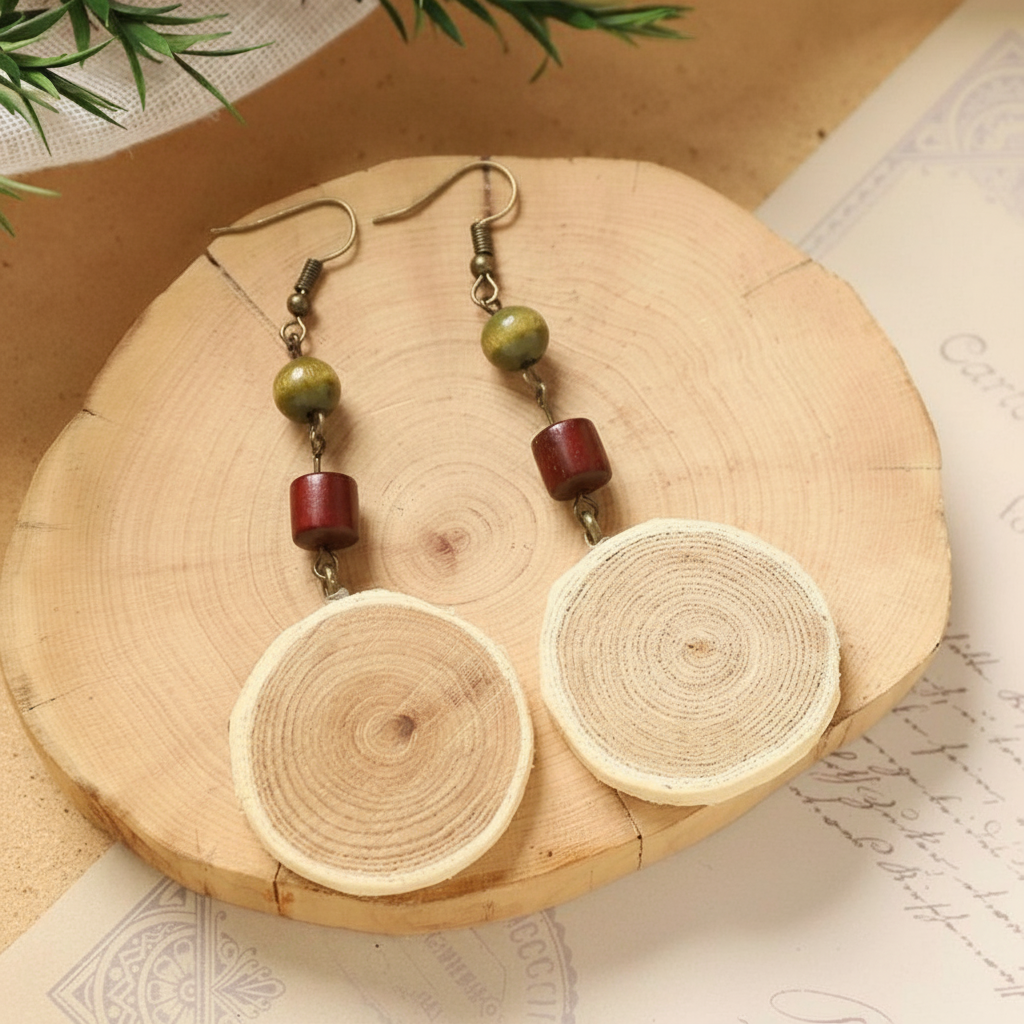 Eco Wood Slice Dangle Earrings