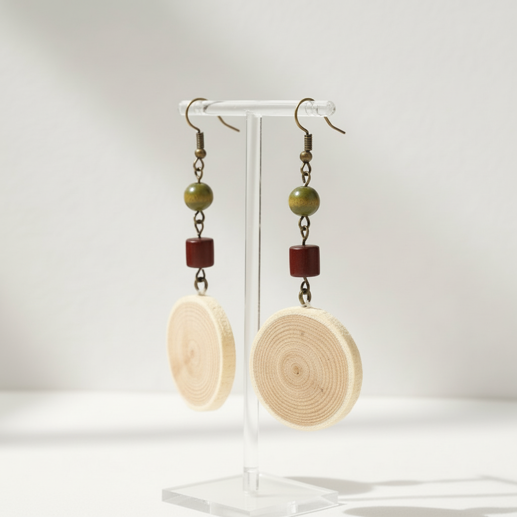 Eco Wood Slice Dangle Earrings