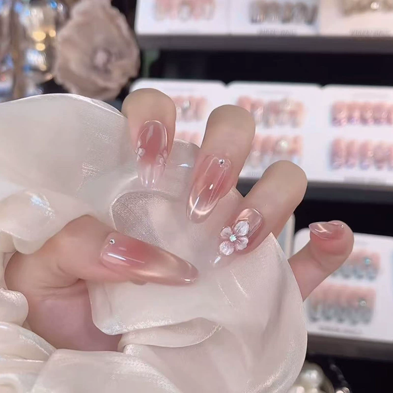 Perl handmade press-on nails, perfect for winter and Christmas, featuring a gentle, skin-brightening, and translucent jelly-like finish.