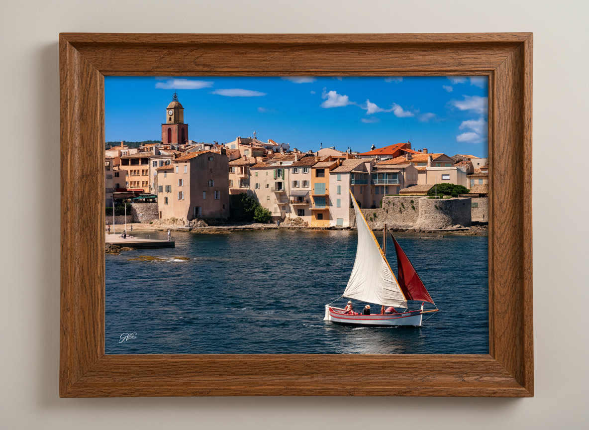 Tableau encadré de Voile Latine à Saint-Tropez 29,7 x 42 cm ( A3 )