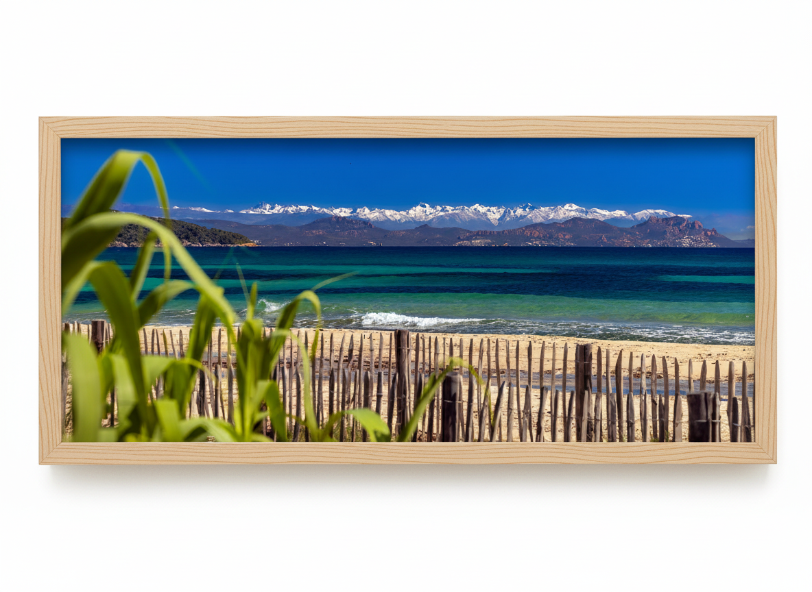 Tableau mural paysage côtier 100 x 40 cms Plage de Pampelonne Bois