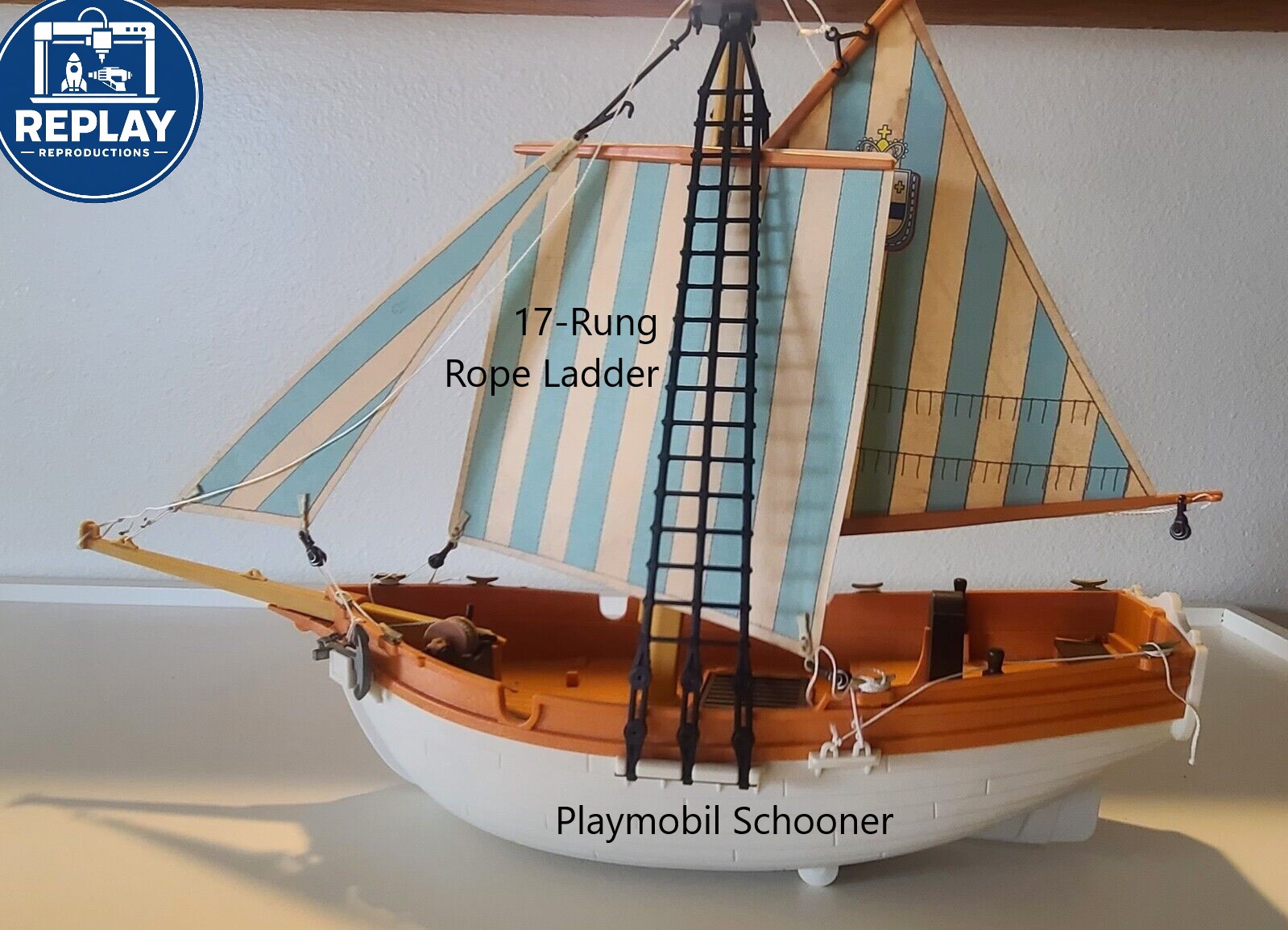 Playmobil Ship Rope Ladder (3D-Printed Replacement) 17-Rung Rope Ladder