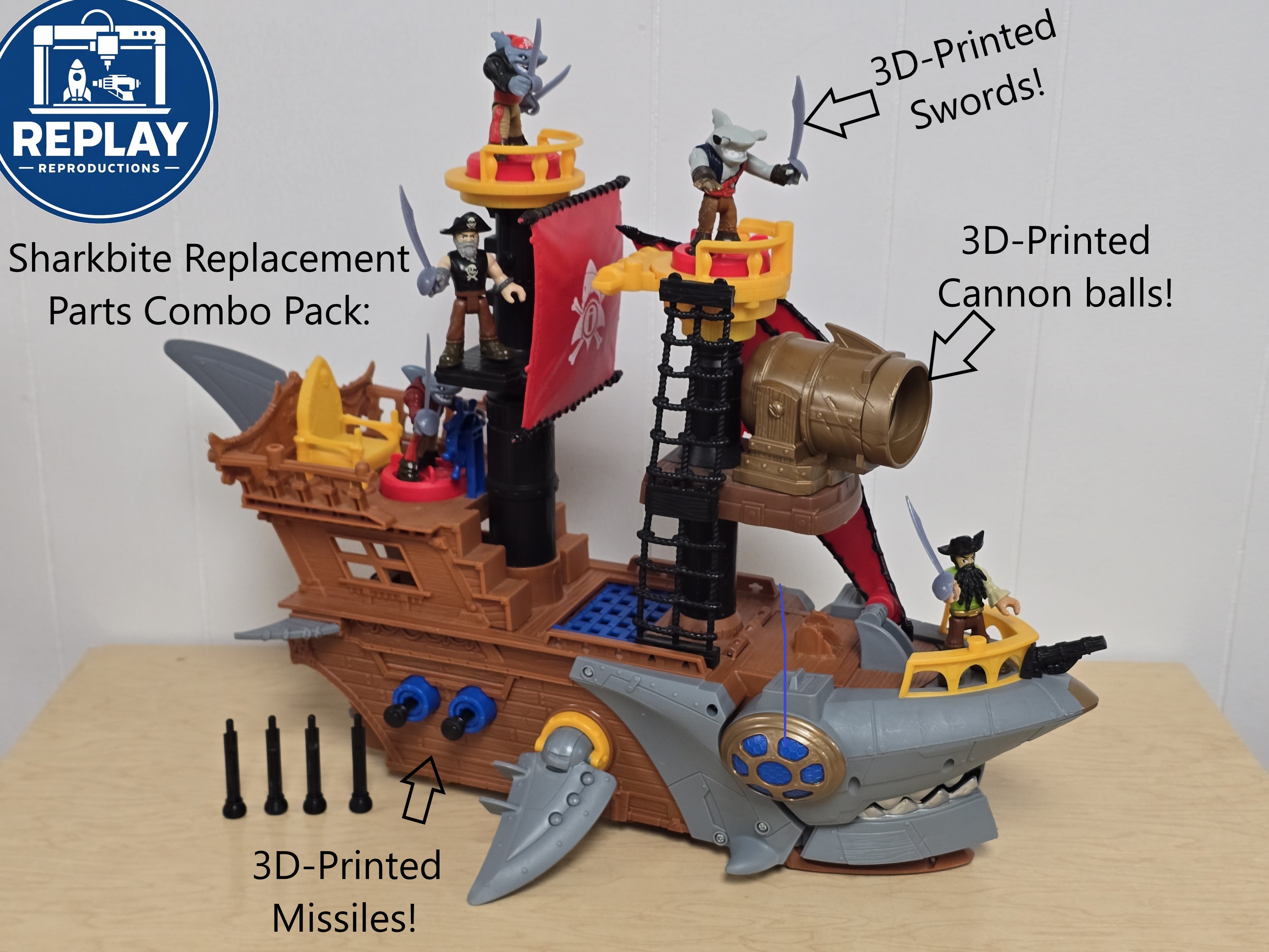 Imaginext Shark Bite Pirate Ship Cannon Missiles (Set of 6) 3D-Printed