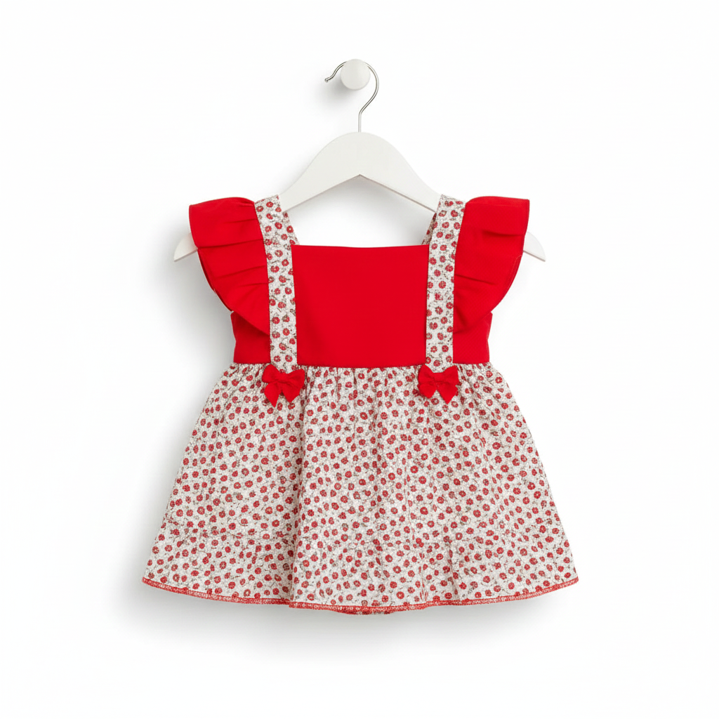 Vestido infantil vermelho com estampa floral