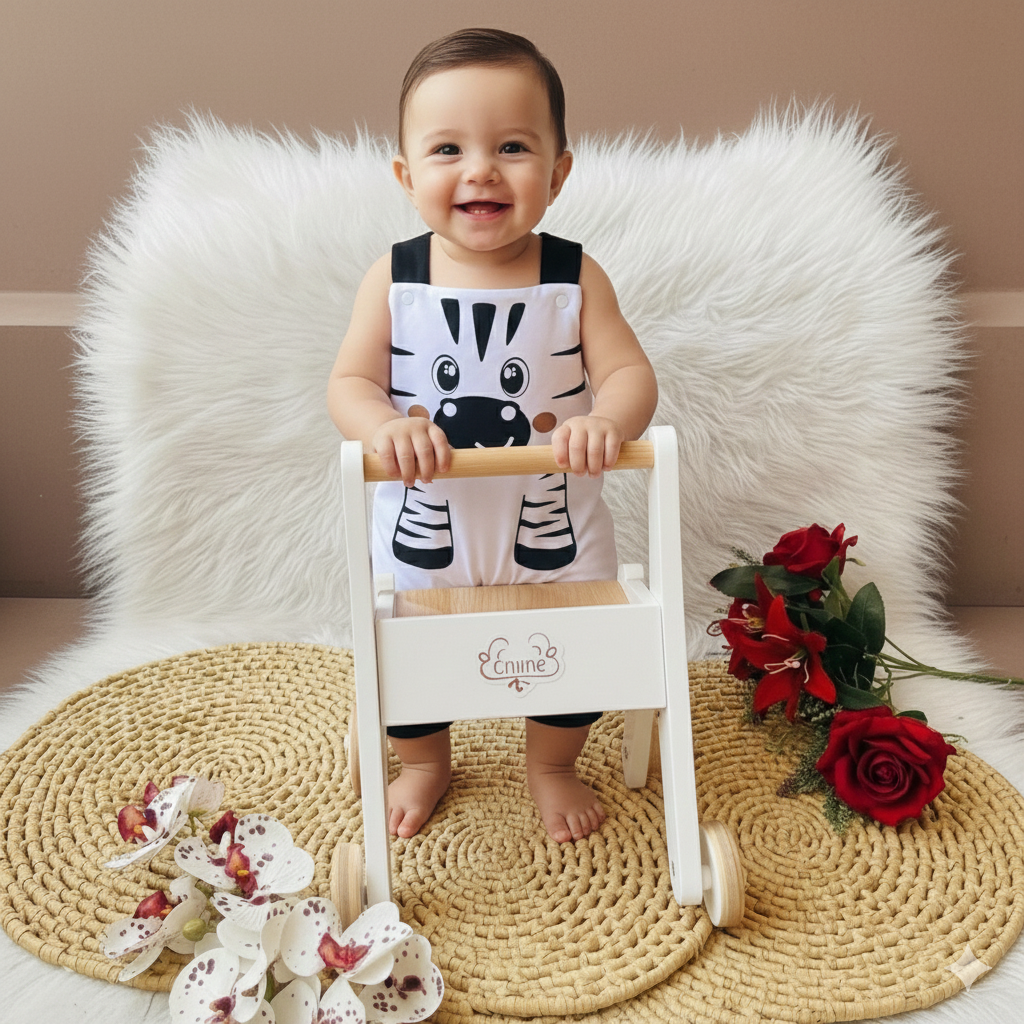 Jardineira Infantil Estampa de Zebra