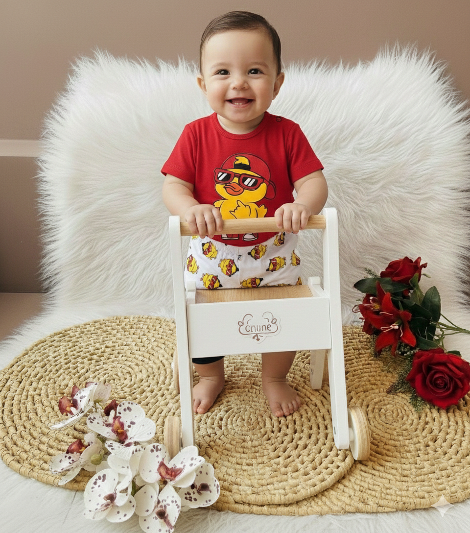 Conjunto infantil com estampa de pato estiloso