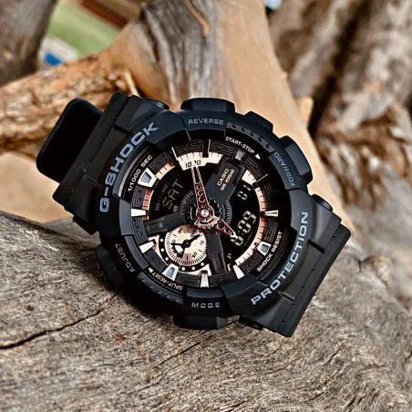 Casio G-Shock Matte Black & Rose Bronze Analog-Digital Watch (GA110RG-1A)