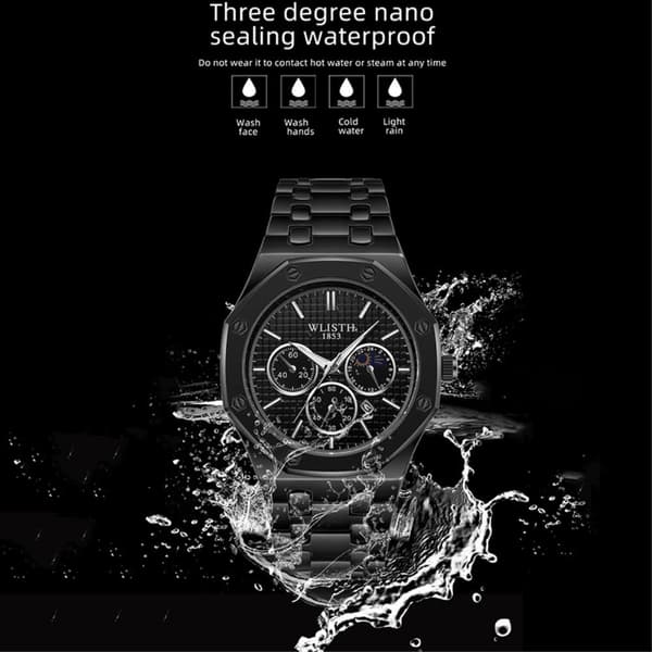 WLISTH 6149 Alloy Strap Business Quartz Watch Luminous Wrist Watch with Calendar Black Men