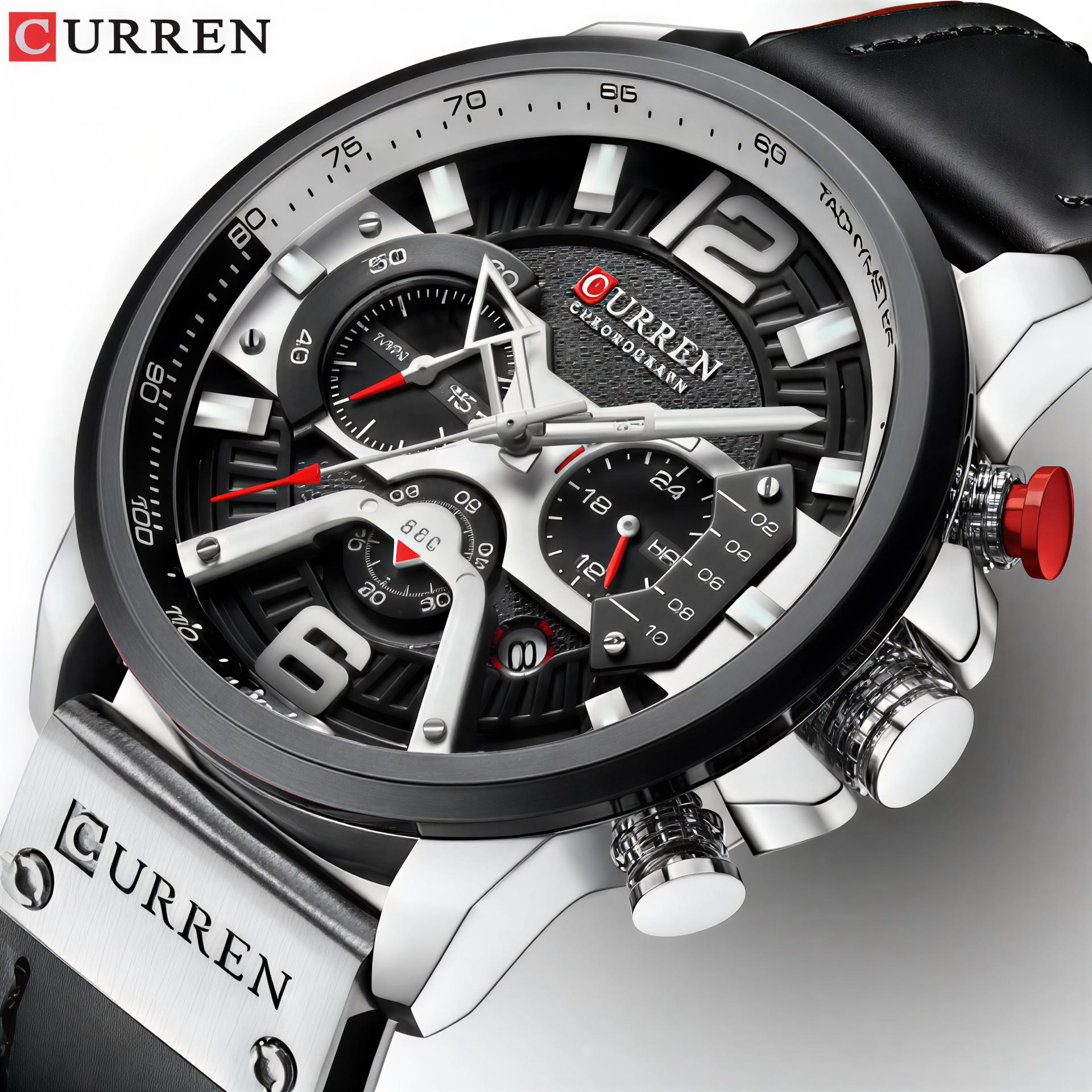 CURREN Men's Watch Multiple Time Zone Dial Date Display Leather Strap Quart Clock Black 8329