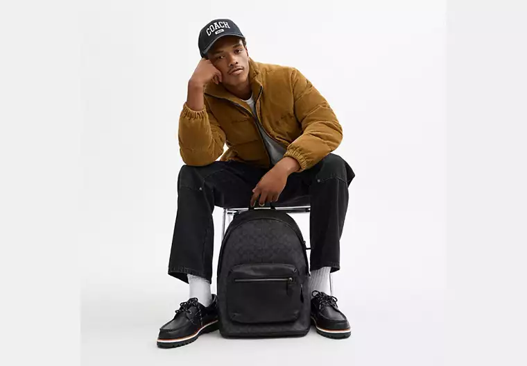 Coach West Backpack In Signature Canvas Colour Gunmetal/Charcoal/Black