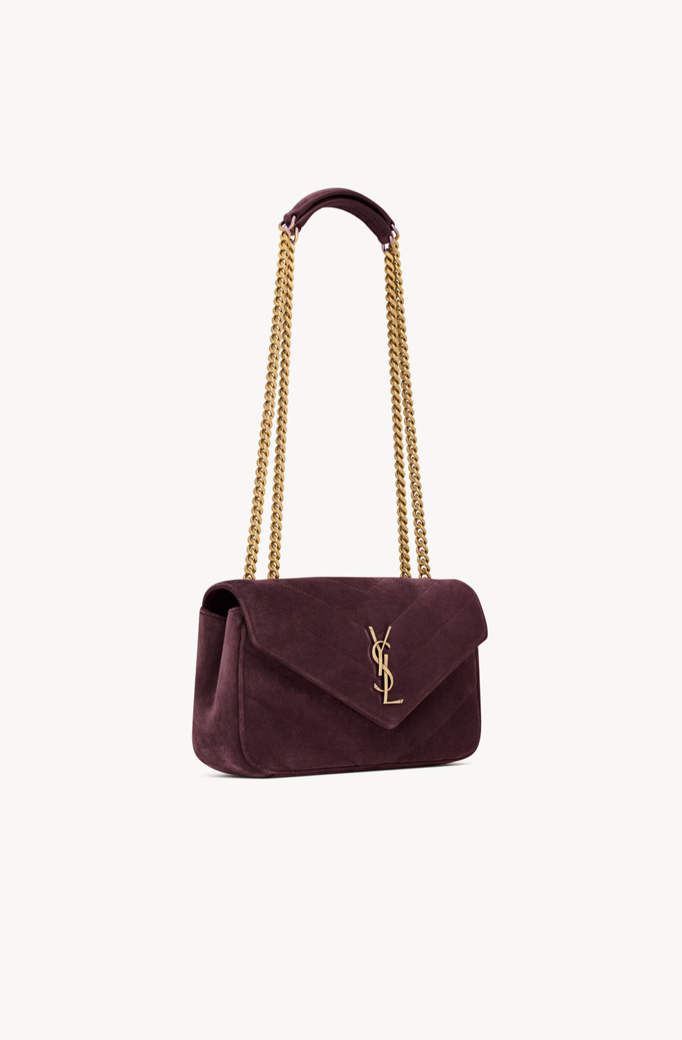 YSL LOULOU Small In Matelasse Suede Shoulder Bag Smoky Burgundy
