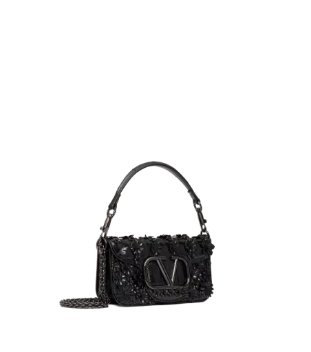 Valentino Garavani Locó Small Embroidered Shoulder Bag In Eel Skin