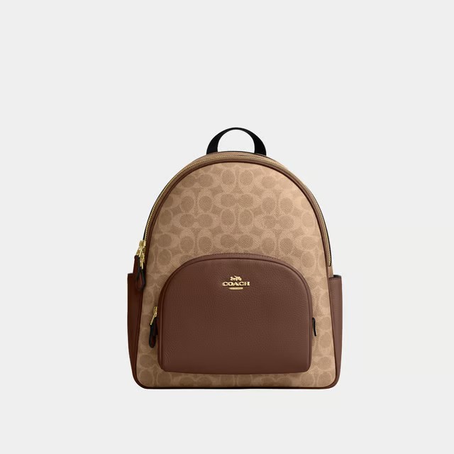 Coach Court Backpack in Signature Canvas Colour Walnut Black or Cream Brown