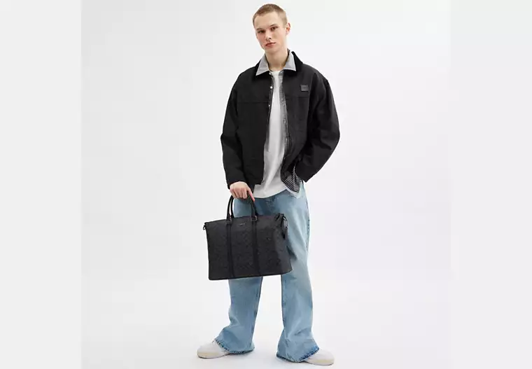 Coach Caleb Work Bag In Signature Canvas Colour Black