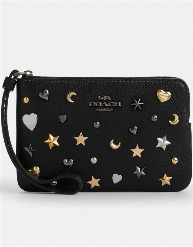 Coach Corner Zip Wristlet with Prints or Rivets