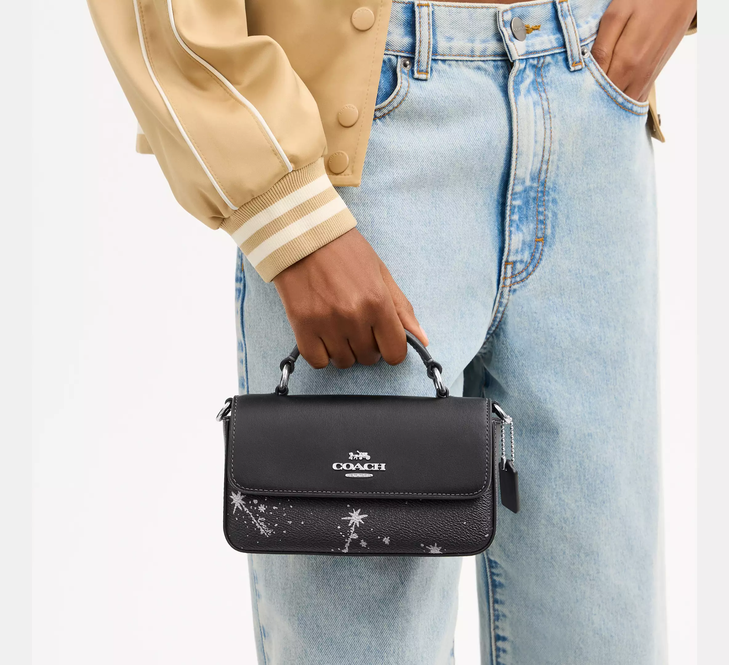 Coach Mini Josie Top Handle Bag With Star Print Colour Silver/Black Multi