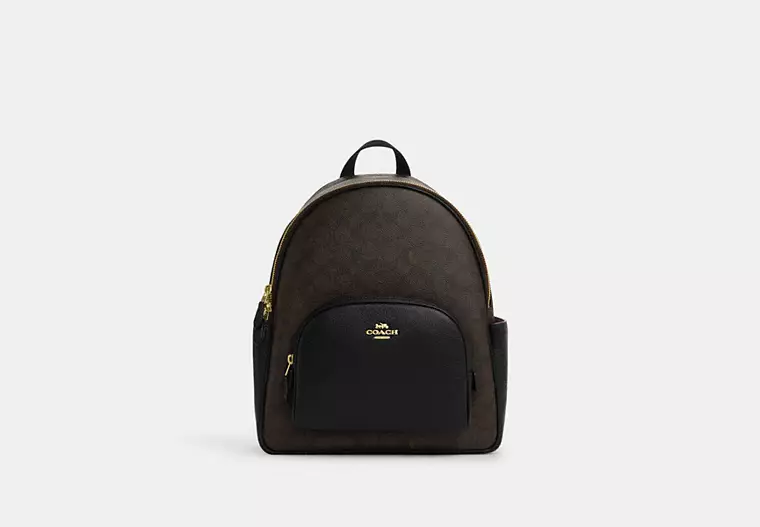 Coach Court Backpack in Signature Canvas Colour Walnut Black or Cream Brown