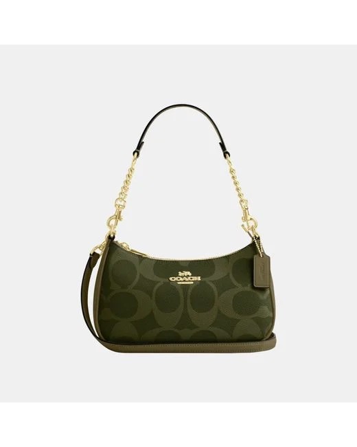 Coach Teri Shoulder Bag in Maxi Signature Canvas Colour Green