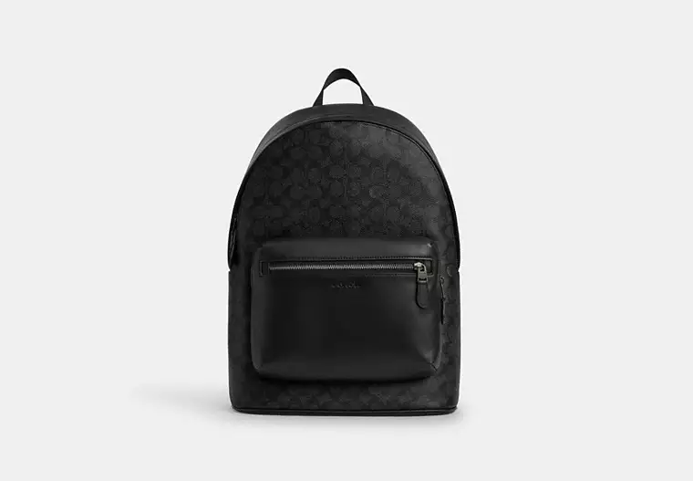 Coach West Backpack In Signature Canvas Colour Gunmetal/Charcoal/Black