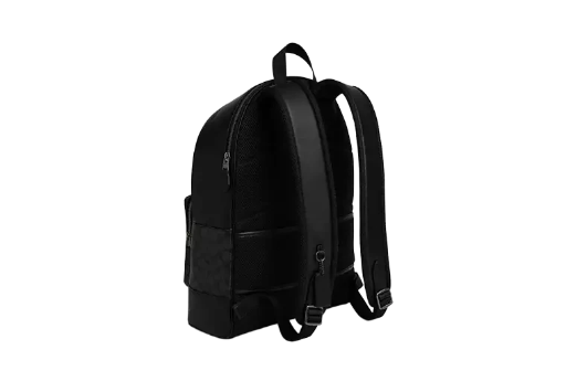 Coach West Backpack In Signature Canvas With Varsity Stripe Colour Gunmetal Charcoal Denim Chalk