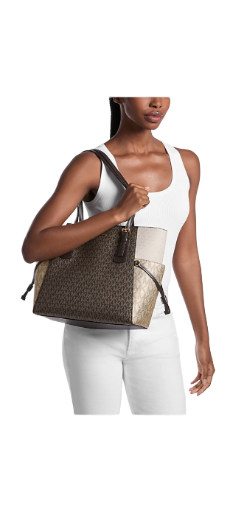 Michael Kors Voyager Large Color-Block Metallic Signature Logo Tote Bag