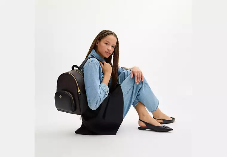 Coach Court Backpack in Signature Canvas Colour Walnut Black or Cream Brown