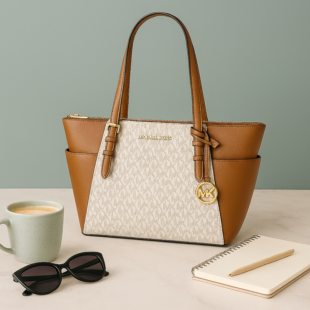 Michael kors Charlotte Large Logo and Leather Top-Zip Tote Bag - Vanilla