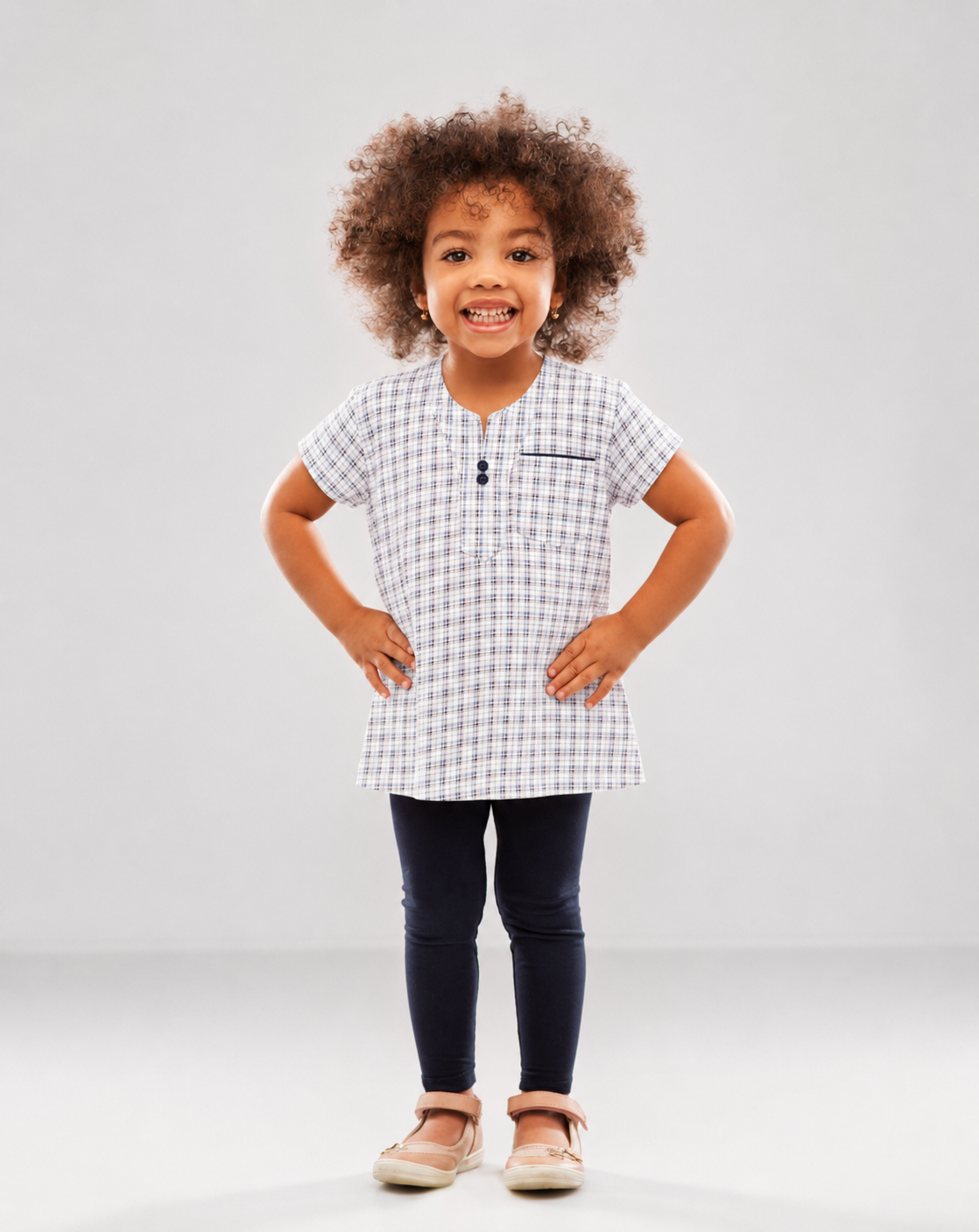 Plaid short sleeve Kurta (girls)