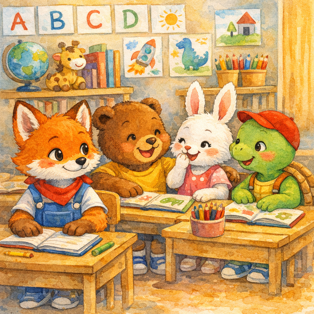 Léo le petit renard va à l’école