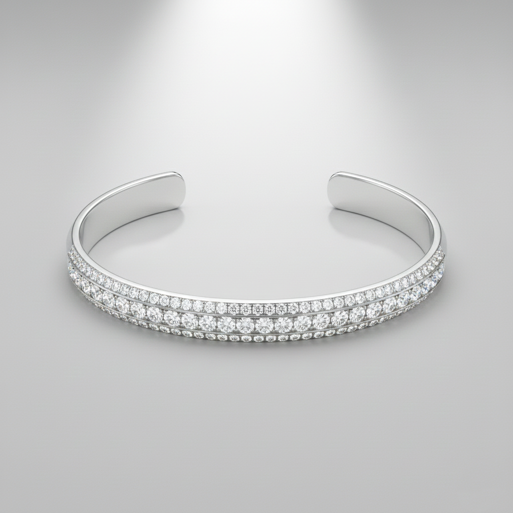 Diamond-Encrusted Silver Bracelet