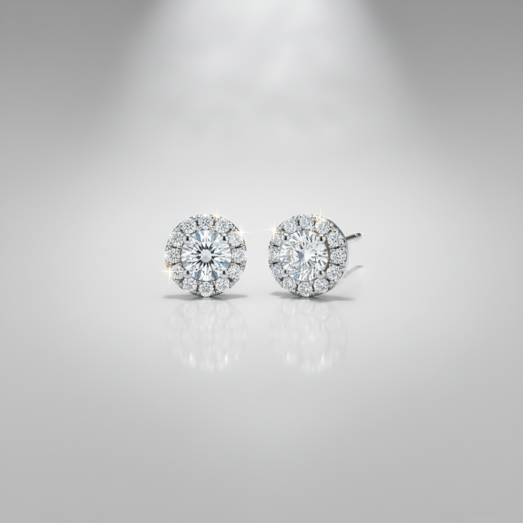 Diamond Halo Stud Earrings