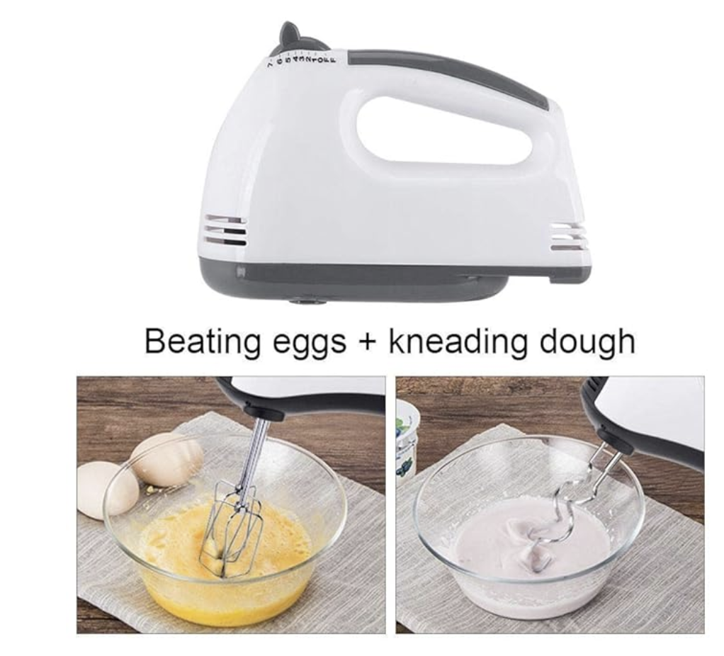 260W Hand Mixer with 7 Speed Control for Egg Beater Whipping Cream Cake Baking Stainless Steel Beaters and Dough Hooks KitchenWhisk Machine