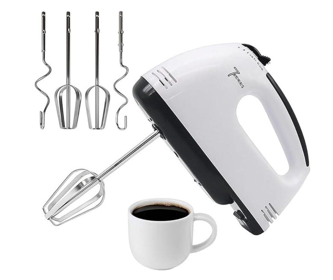 260W Hand Mixer with 7 Speed Control for Egg Beater Whipping Cream Cake Baking Stainless Steel Beaters and Dough Hooks KitchenWhisk Machine