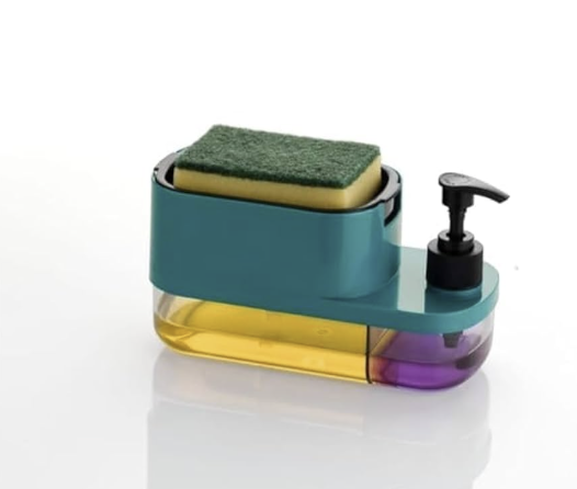 3 in 1 Soap Pump Dispenser Dish Soap Liquid Dispenser Sponge Holder Dish Soap Pump Dispenser for Kitchen Sink Countertop Kitchen Bathroom (Blue)