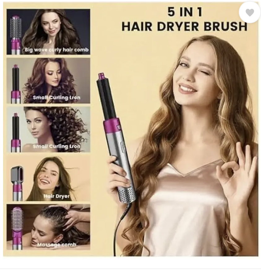 5 in 1 Hot Air Brush Hair Dryer & Volumizer, 1000W Hair Styler 3 Heat Settings For Hair & Head Relaxation at Home for Hair Growth/Stress Relax Hair Straightener  (Multicolor)