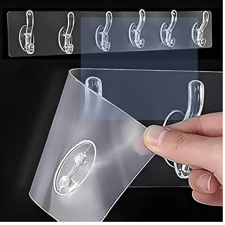 Self Adhesive 1 PCS Wall Hanger Hooks for Cloth Hanger for Wall Strong Self Adhesive Magic Sticker for Kitchen Hangers and Hooks, Home, Bathroom, Bedroom, Door Sticker Hooks for Walls (6 Hook Strip)