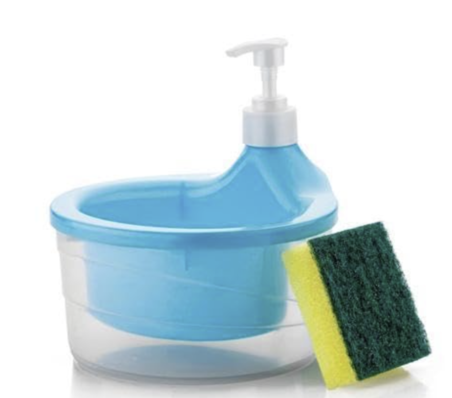 2 in 1 Liquid Soap Dispenser for Kitchen Sink Dishwasher Liquid Holder Liquid Dispenser Pump with Sponge Holder Kitchen Sink Accessories Items 500Ml (Blue)