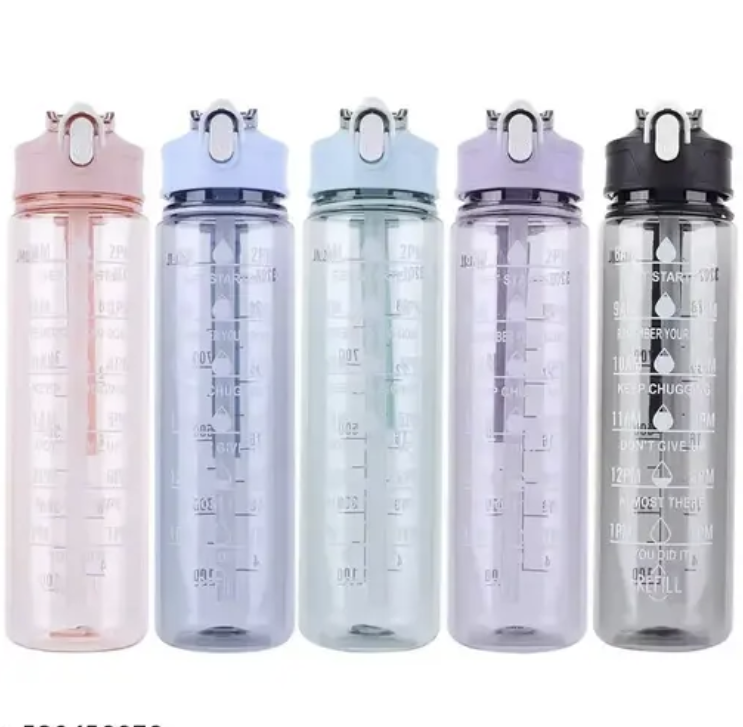 900ML Sports Transparent Water Bottle with Straw and HANDLE BPA-Free 
