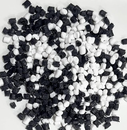 Black and white plastic pellets