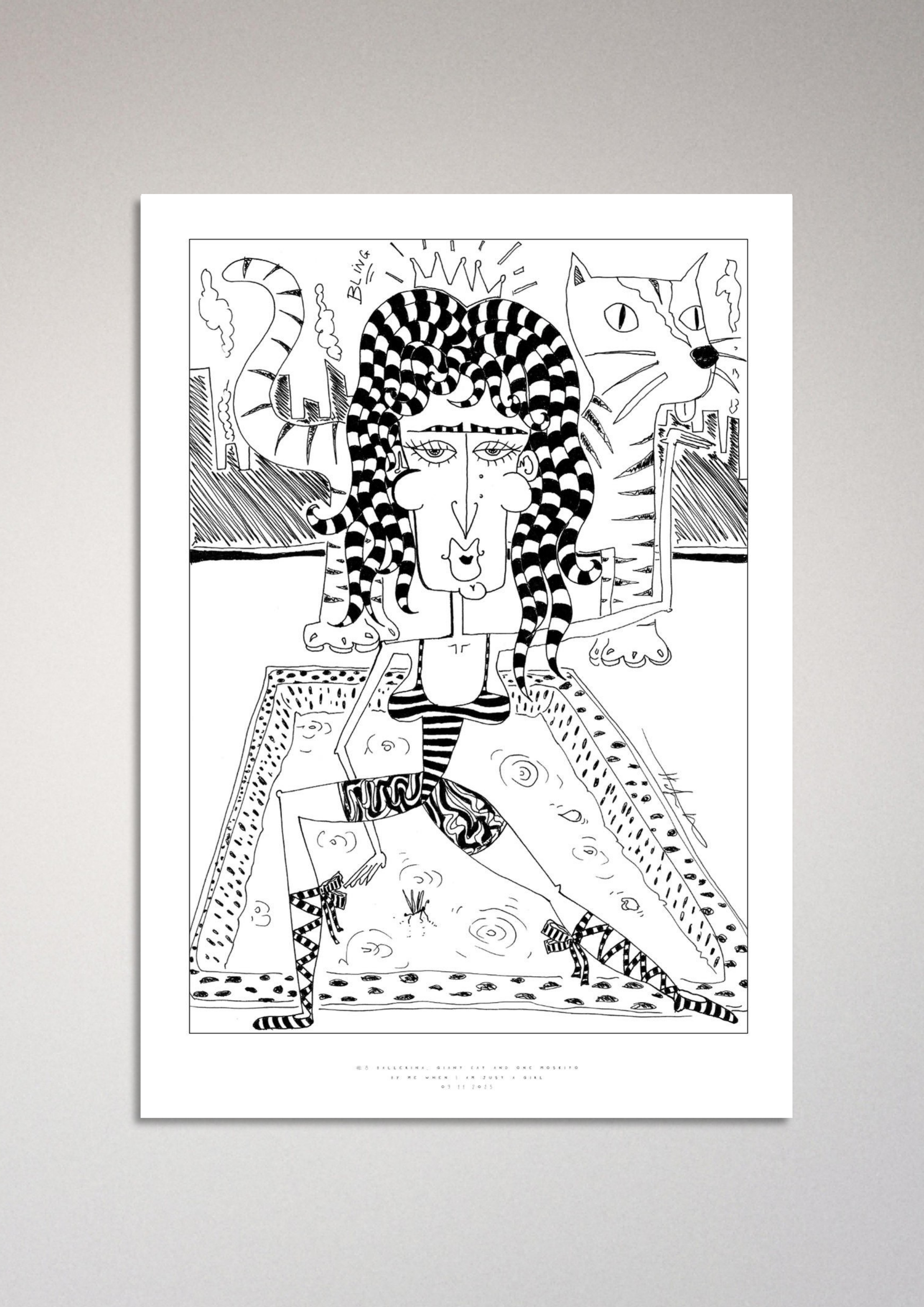 #8 Ballerina, giant cat and one moskito  - Semi-Glossy Paper Poster